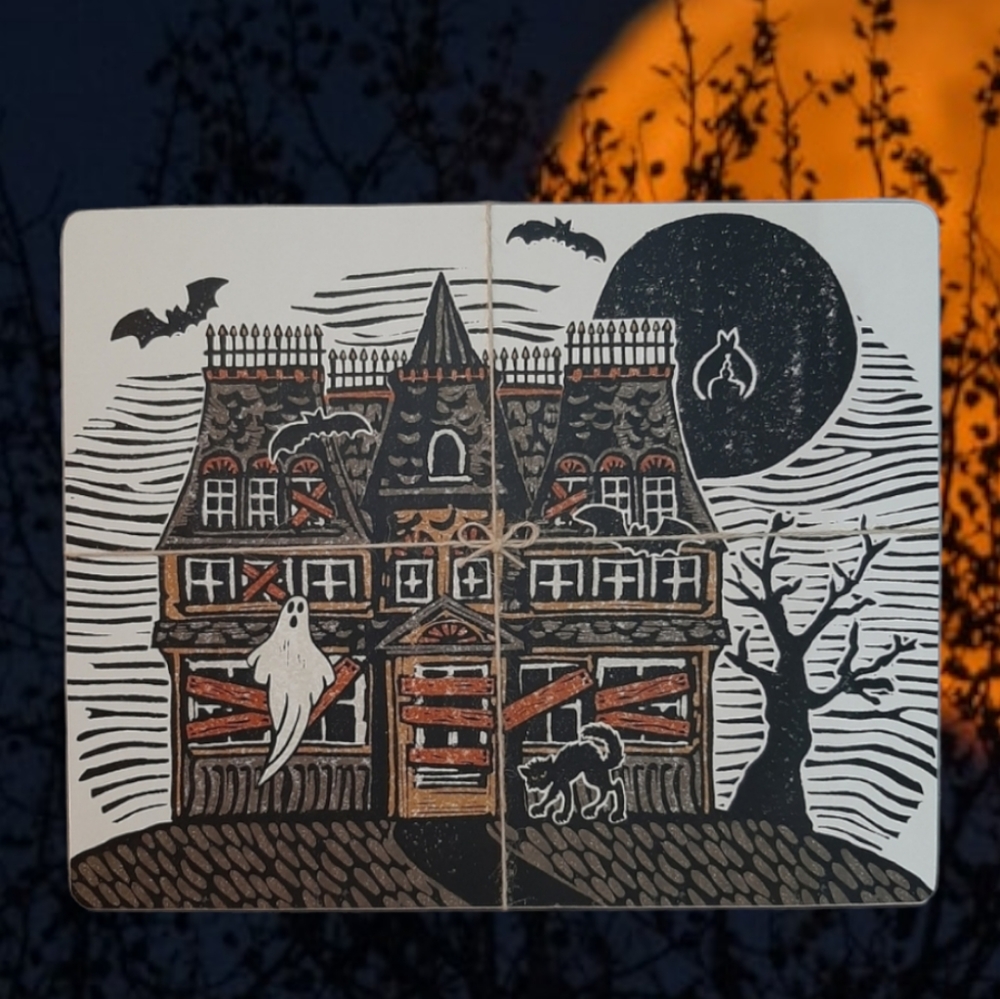 Pottery Barn Haunted House Cork Placemats - Set Of 4